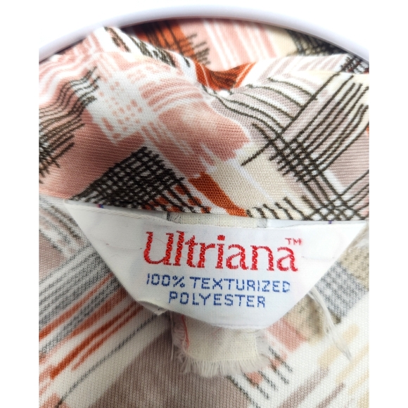 70s Vintage Ultriana Dagger Collar Brushstrokes Print Button Front Blouse - Picture 4 of 6